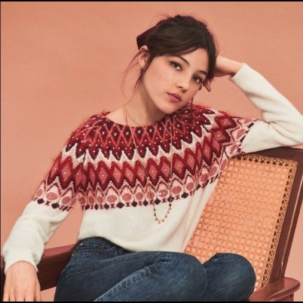 Sézane Iwan Studded Fair Isle Sweater XS